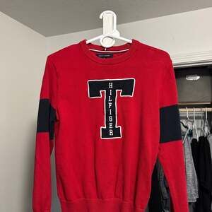 Tommy Hilfiger Men's Red Big H Logo Varsity Pullover Sweater